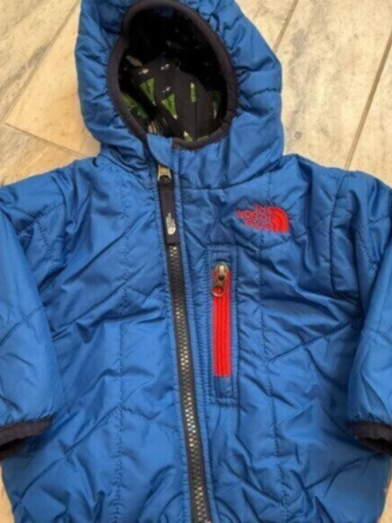 The North Face 3-6 Months Reversible Blue Hooded Puffer Coat
